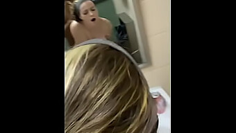 Cute Brunette Gets Creampied In Public Bathroom