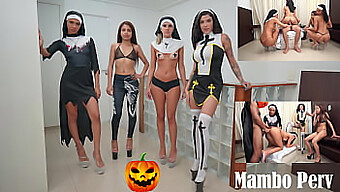 Grupowy Seks W Stylu Halloween Z Czterema Zakonnicami I Czarnym Facetem: Dziki Seksualny Rytuał (Anal, Seks Grupowy, Bluźnierstwo, Jeden Facet Z Czteroma Dziewczynami, Demoniczny Motyw, Ekstremalna Penetracja Analna)