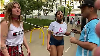 Sao Paulo Straßenspaziergang Mit Atemberaubenden Frauen An Den Leinen