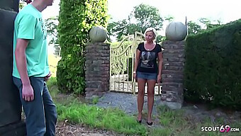 German Step Mom Catches Son Masturbating In The Garden And Helps With Anal Penetration